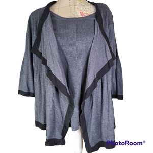 SAG HARBOR WOMAN Size 1X Gray With Black Trim Cardigan With Built-in Sweater Top